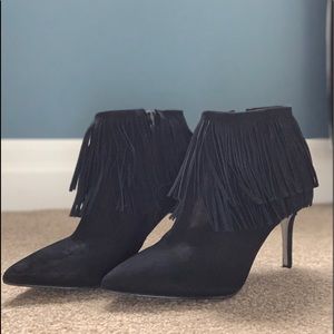 Brian Atwood Black Nova fringe suede booties